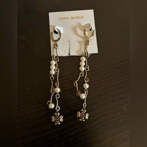 Tory Burch Gold and Pearl Chain Earrings